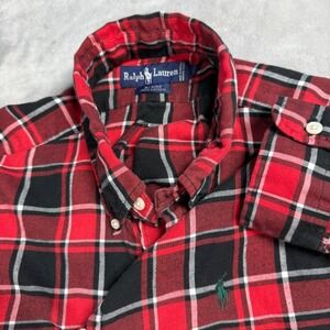 Ralph Lauren Blaire Button Down Mens L Red Black Plaid Cotton Flannel Shirt